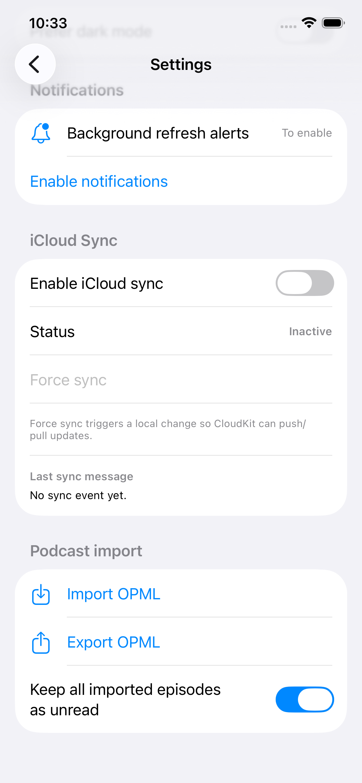 Écran d'import et export dans BaitoCast