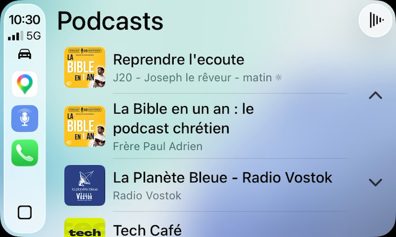 Écran principal CarPlay de BaitoCast