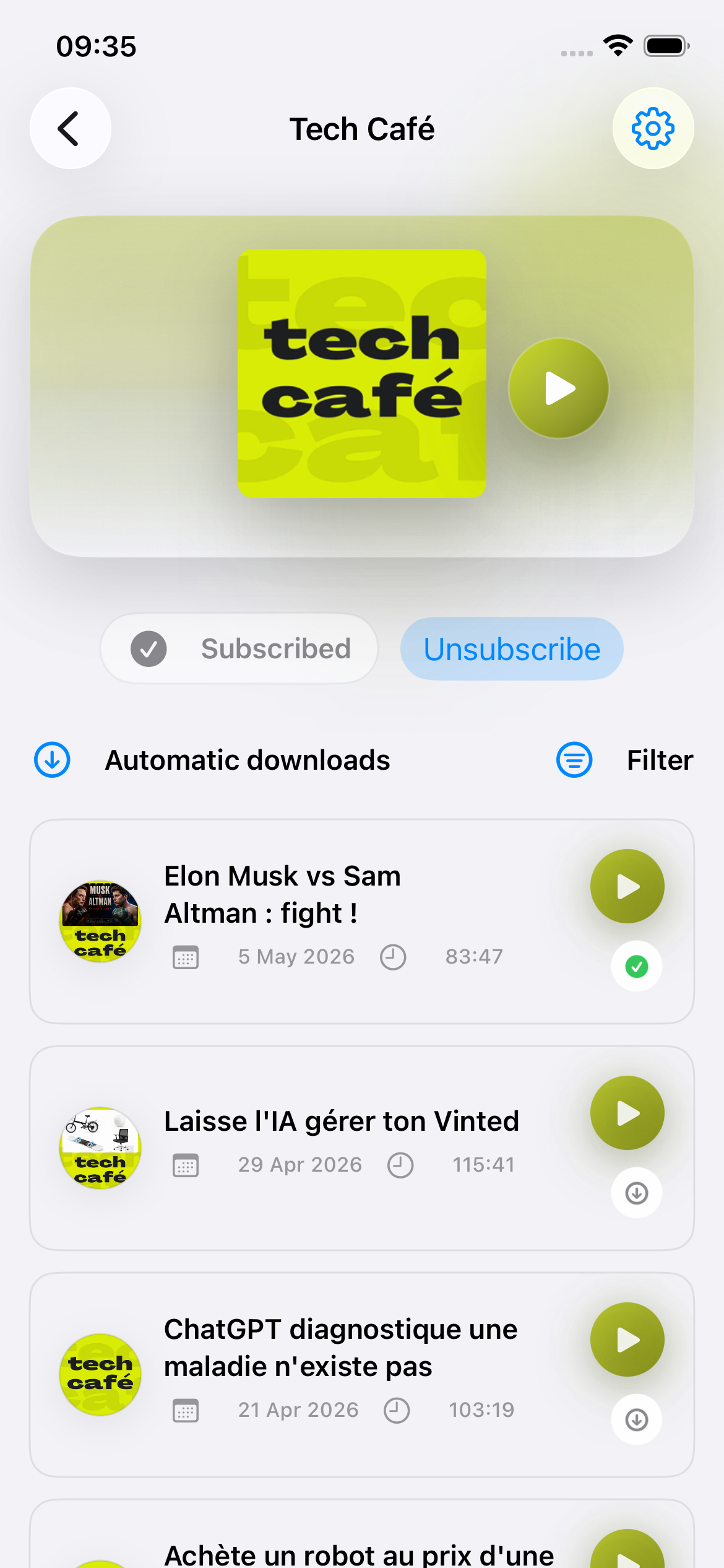Page détaillée d'un podcast dans BaitoCast