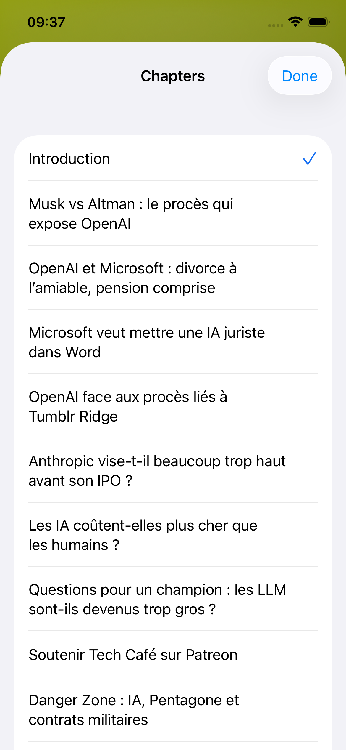Lecteur de BaitoCast avec chapitres