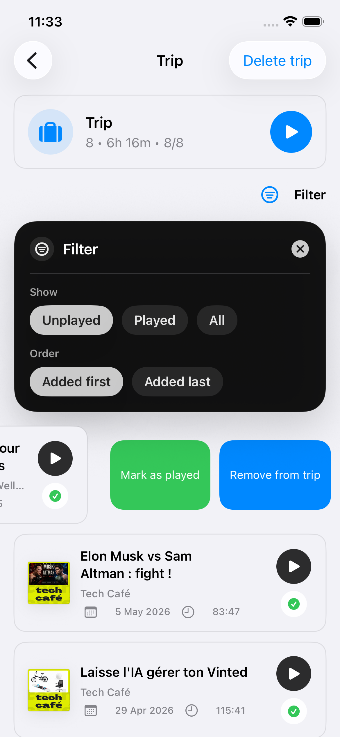 Liste Voyage dans BaitoCast